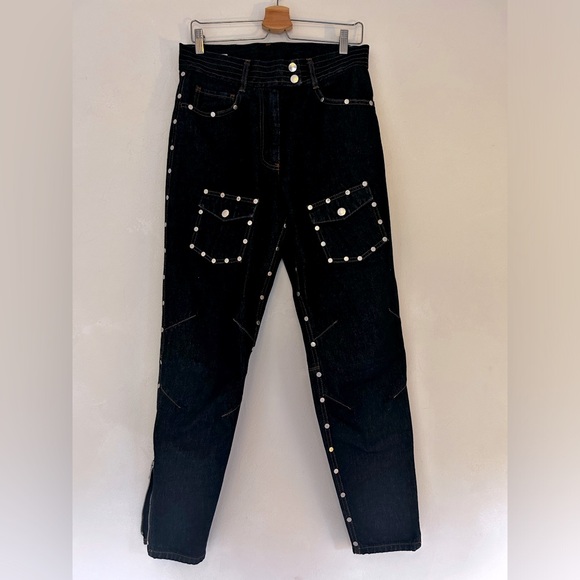 🔩 Dries Van Noten Stud Jean Dark Indigo Taper Zip-Leg Designer Sz 6 NWOT - Picture 7 of 12